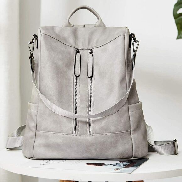 OLYE Leather Backpack for Women- GRAY main image 4